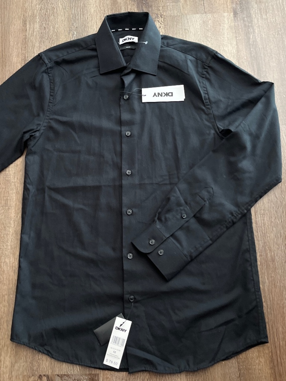 DKNY Men’s Black Long-Sleeve Dress Shirt - Classic Point Collar